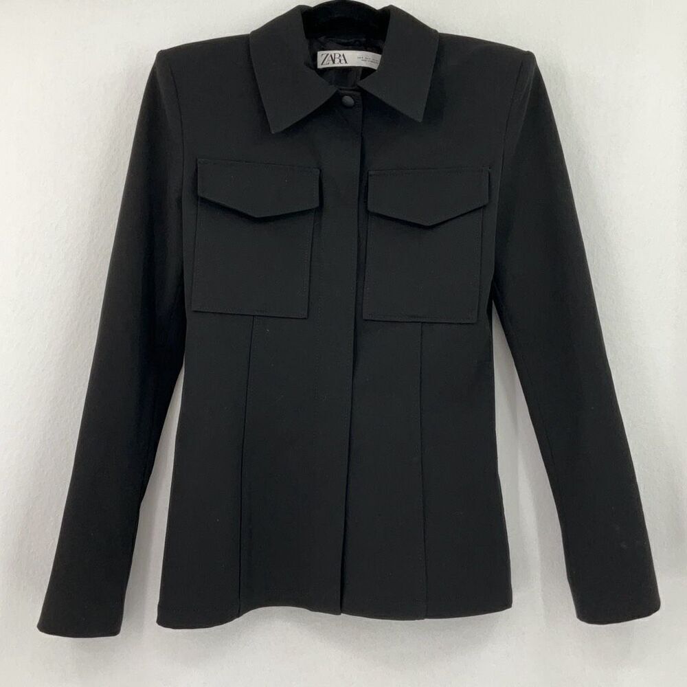 Zara Shoulder Pad Limited Edition Pockets Long Sleeve Jacket Size Small